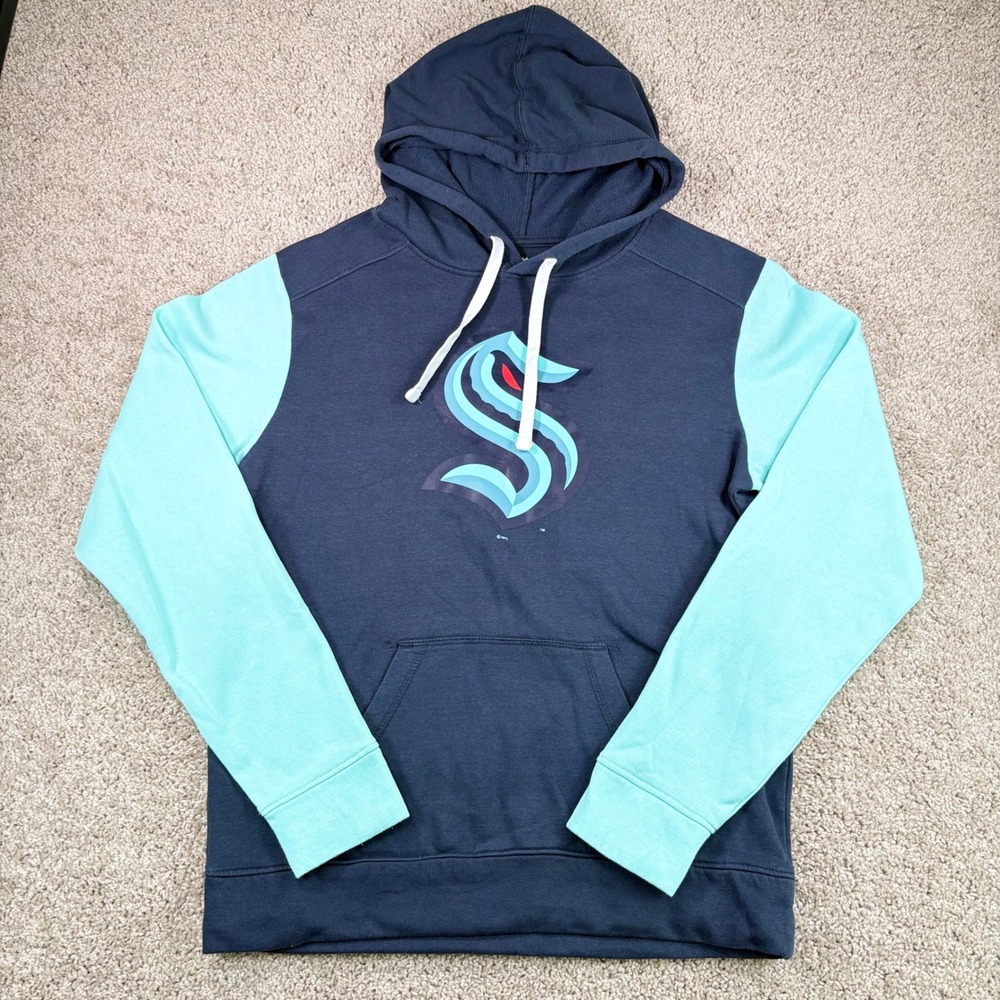 Fanatics NHL Seattle Kraken Hoodie Mens Medium Navy Teal Fleece Pullover